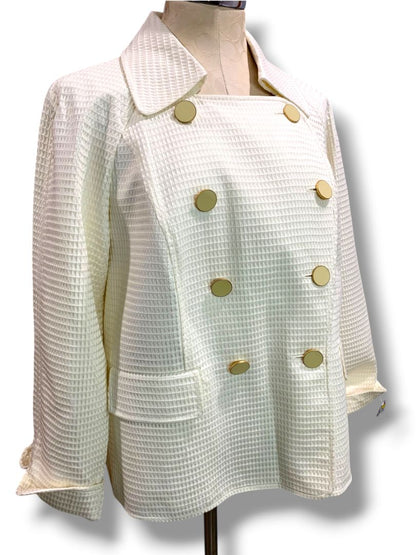 Size 14W Talbots Woman Petites New Cream Double Breasted Jacket Waffle Texture