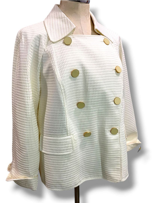 Size 14W Talbots Woman Petites New Cream Double Breasted Jacket Waffle Texture