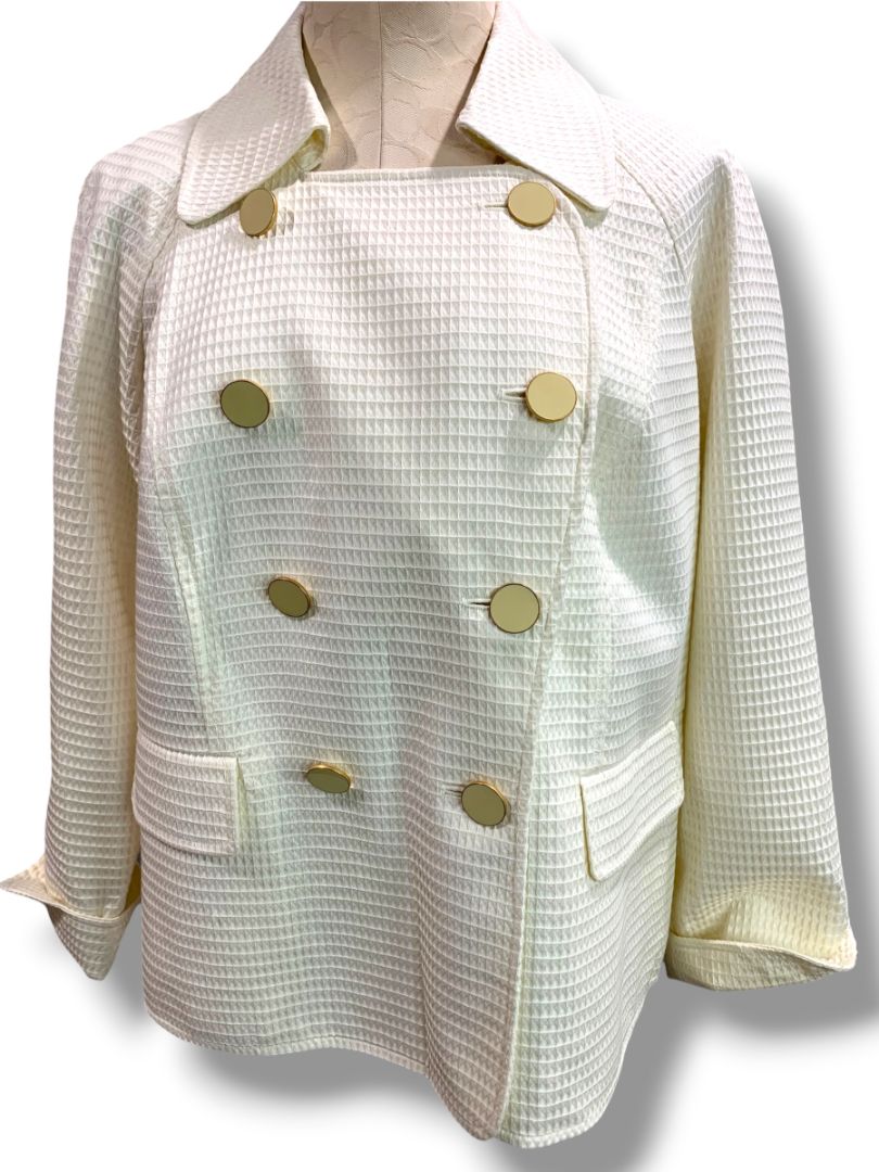Size 14W Talbots Woman Petites New Cream Double Breasted Jacket Waffle Texture
