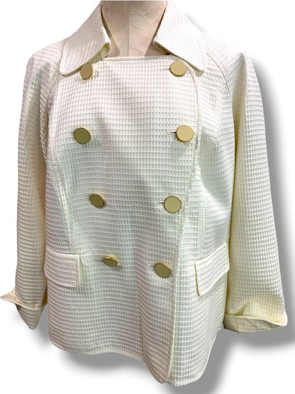 Size 14W Talbots Woman Petites New Cream Double Breasted Jacket Waffle Texture