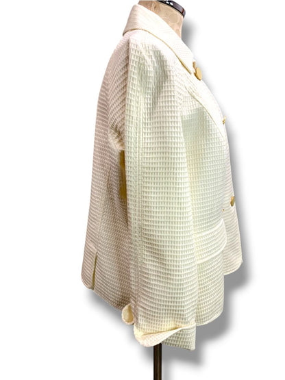 Size 14W Talbots Woman Petites New Cream Double Breasted Jacket Waffle Texture