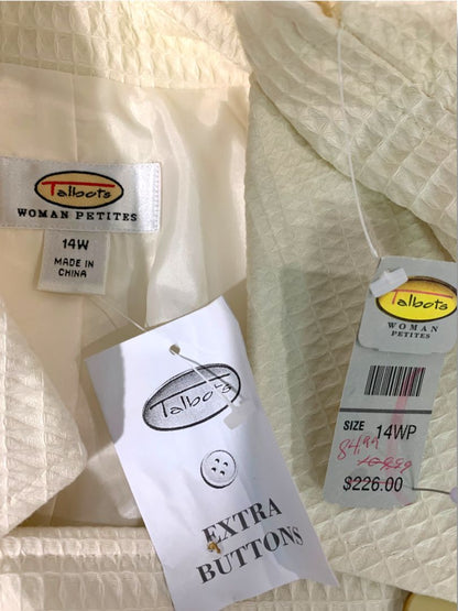 Size 14W Talbots Woman Petites New Cream Double Breasted Jacket Waffle Texture