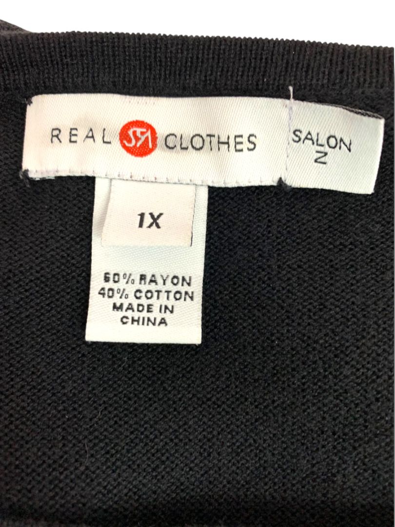 Size 1X Real Clothes Salon Z Womens Black Short Sleeve Sweater