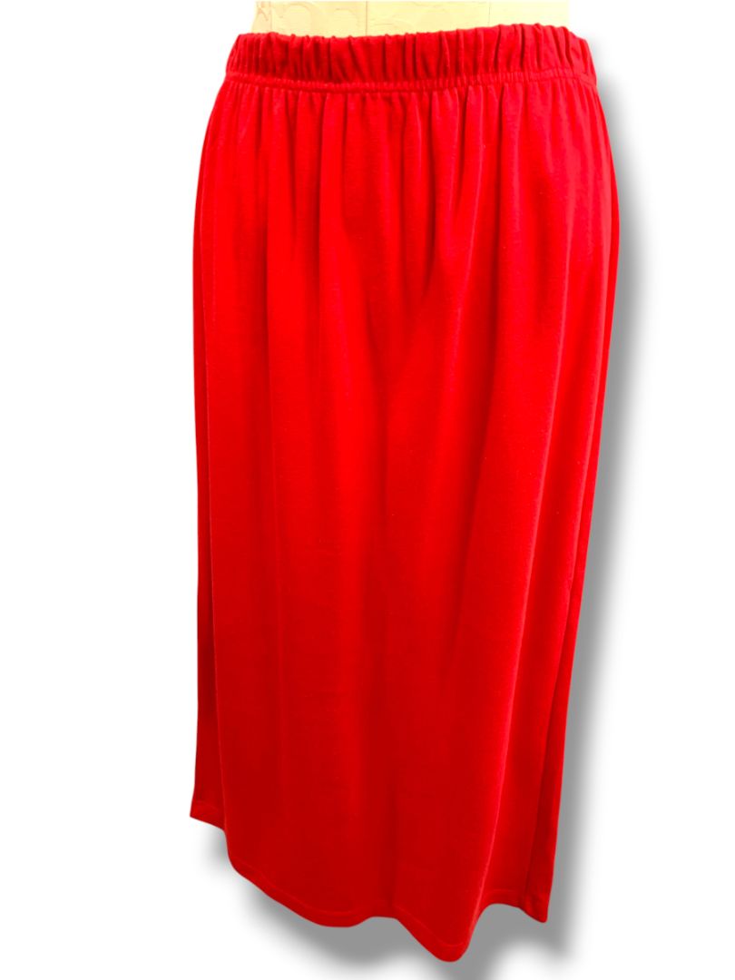 Large Casual Corner Womens Red Pull On Knit Midi Skirt Cotton Soft