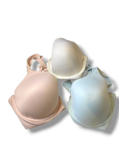 Lot of 3 Size Large Warners All You Need Bras White Aqua Pink Underwire Padded