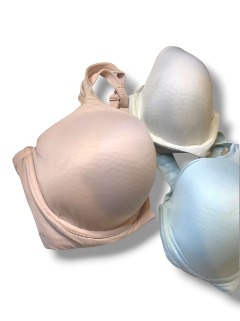 Lot of 3 Size Large Warners All You Need Bras White Aqua Pink Underwire Padded