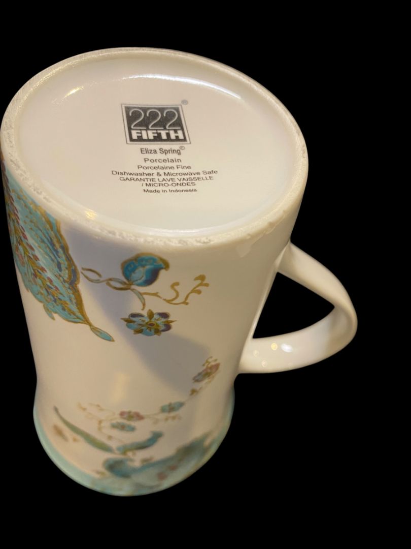 Latte Mug Tall 222 Fifth Eliza Spring Porcelain Dishwasher Microwave Safe