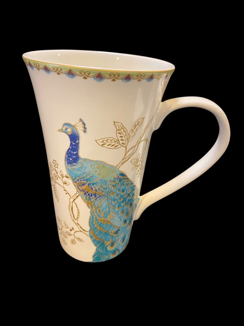 Latte Mug Tall 222 FifthPeacock Garden Porcelain Dishwasher Microwave Safe
