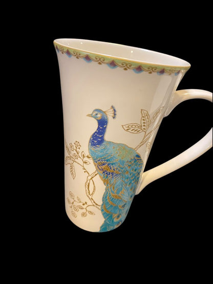 Latte Mug Tall 222 FifthPeacock Garden Porcelain Dishwasher Microwave Safe