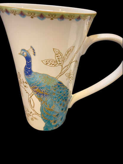 Latte Mug Tall 222 FifthPeacock Garden Porcelain Dishwasher Microwave Safe