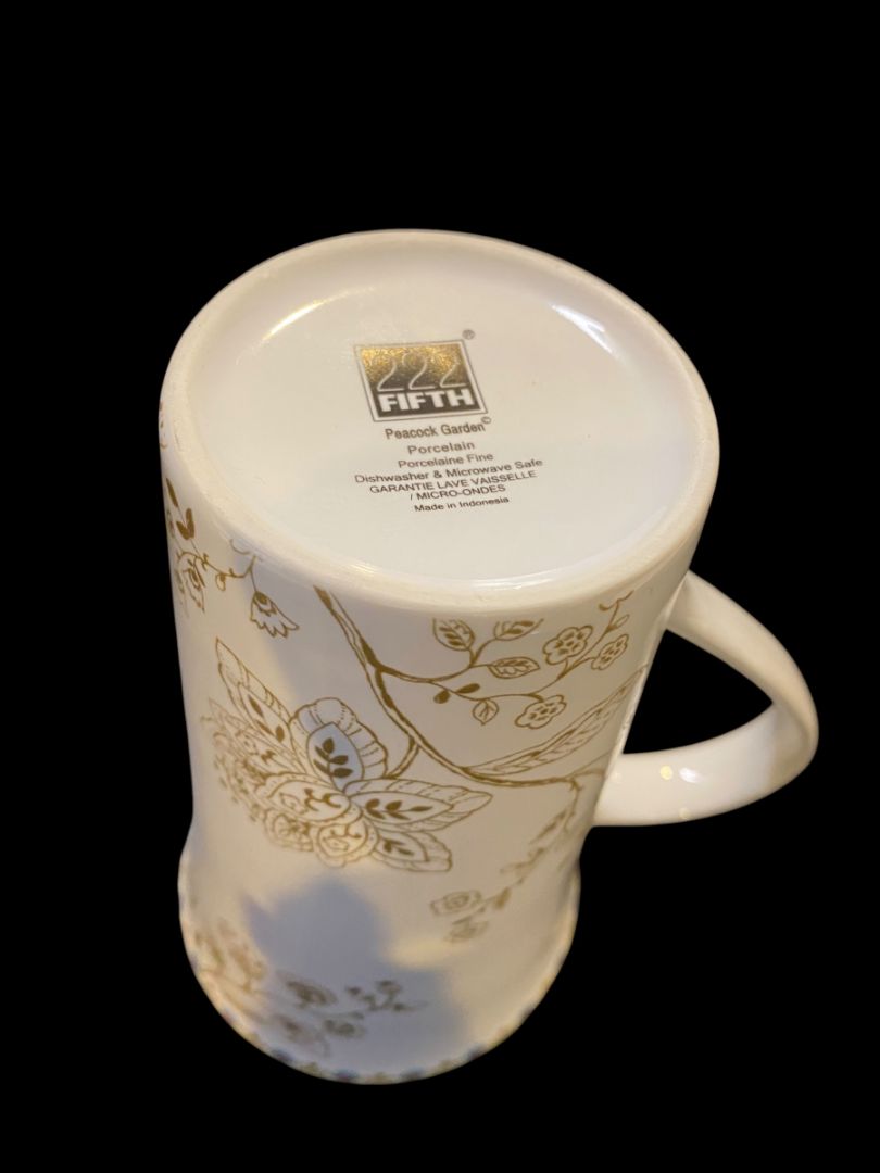 Latte Mug Tall 222 FifthPeacock Garden Porcelain Dishwasher Microwave Safe