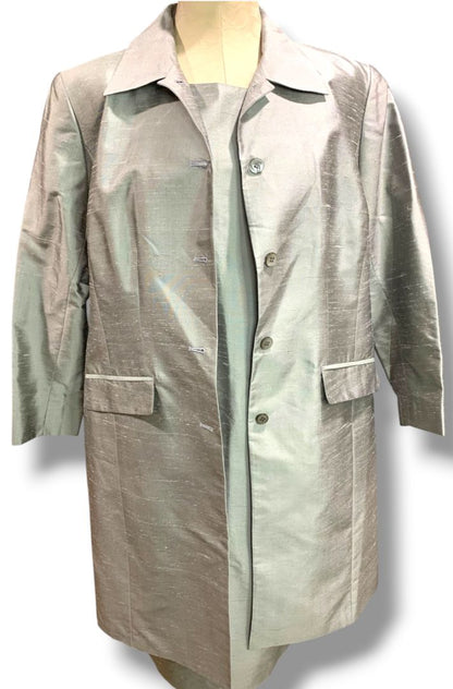 Size 14P Elisabeth by Liz Claiborne Silk Jacket and Sheath Dress Gray Lavender