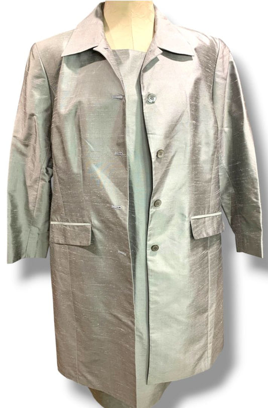 Size 14P Elisabeth by Liz Claiborne Silk Jacket and Sheath Dress Gray Lavender