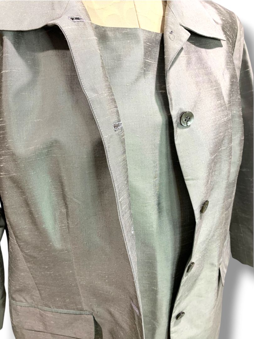 Size 14P Elisabeth by Liz Claiborne Silk Jacket and Sheath Dress Gray Lavender