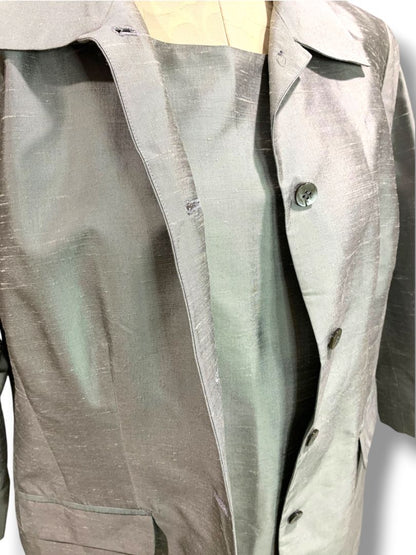 Size 14P Elisabeth by Liz Claiborne Silk Jacket and Sheath Dress Gray Lavender