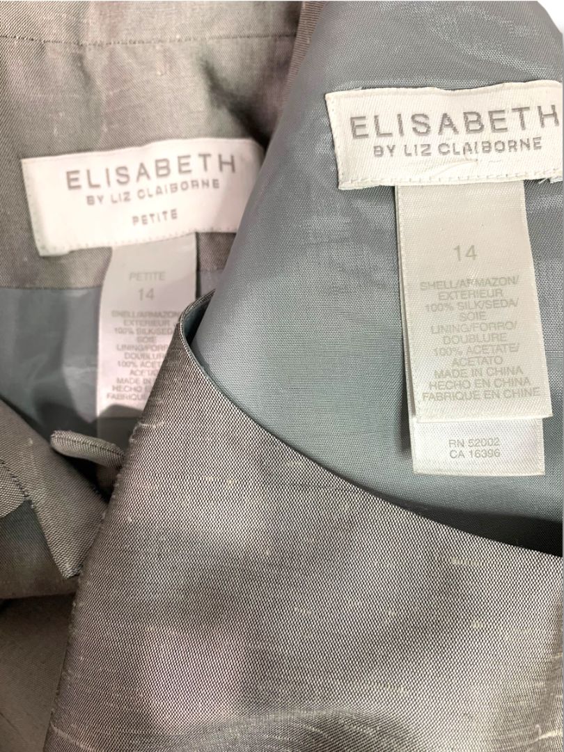 Size 14P Elisabeth by Liz Claiborne Silk Jacket and Sheath Dress Gray Lavender