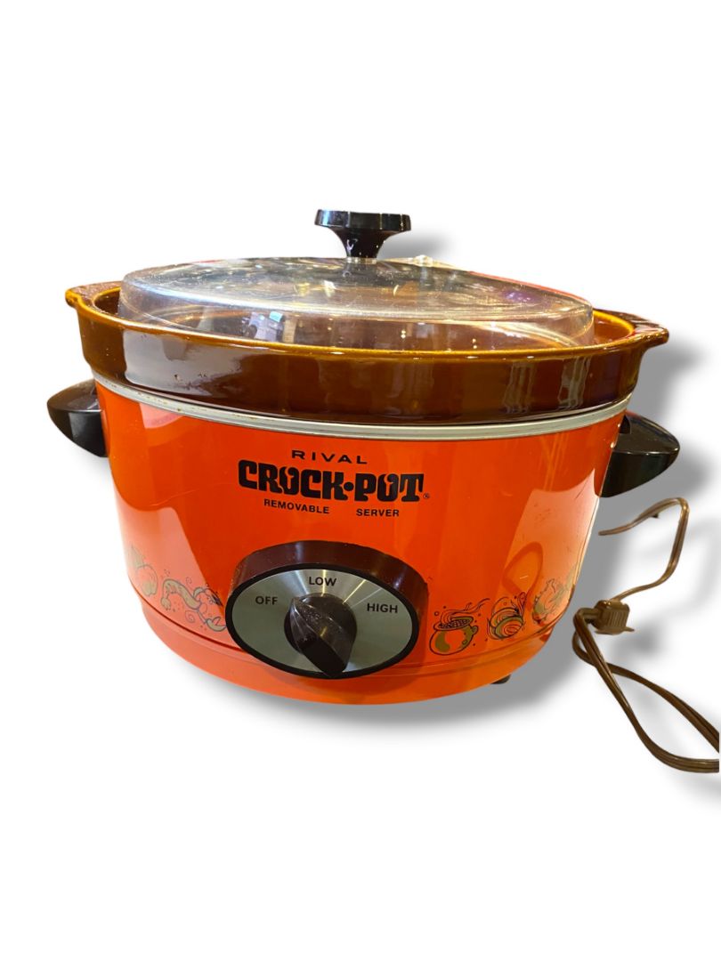 1970s Rival Orange Crock Pot 3350 5 Qt  Removable Stoneware Lid