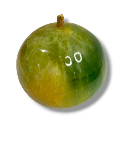 Apple Paperweight Marble Alabaster 2.7" Wood Stem Vintage Green Teacher Gift
