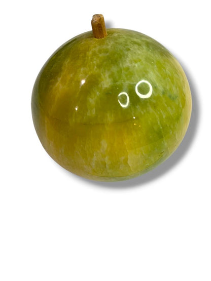 Apple Paperweight Marble Alabaster 2.7" Wood Stem Vintage Green Teacher Gift