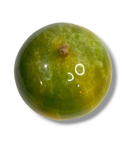 Apple Paperweight Marble Alabaster 2.7" Wood Stem Vintage Green Teacher Gift