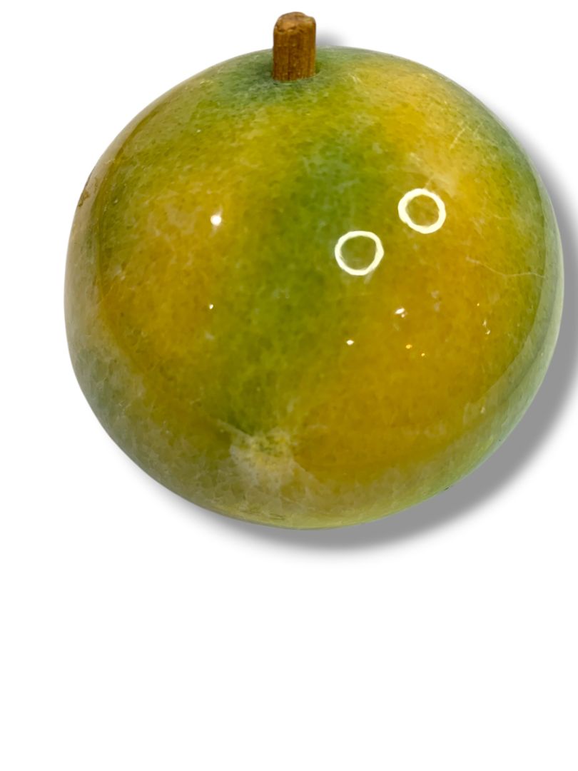 Apple Paperweight Marble Alabaster 2.8" Wood Stem Vintage Green Teacher Gift