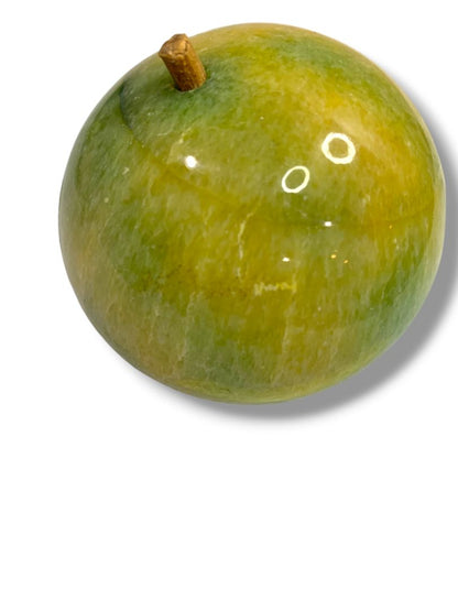Apple Paperweight Marble Alabaster 2.8" Wood Stem Vintage Green Teacher Gift