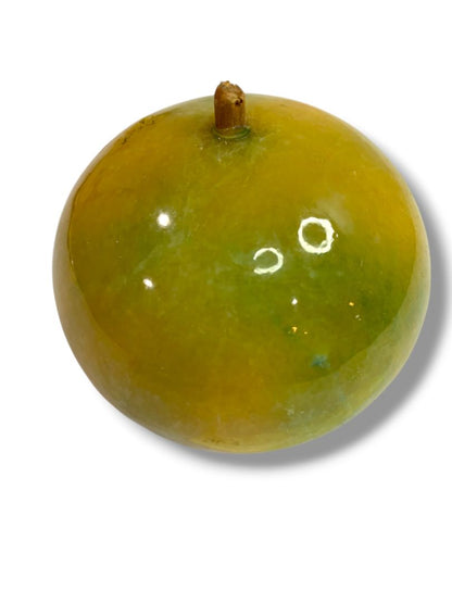 Apple Paperweight Marble Alabaster 2.8" Wood Stem Vintage Yellow Green Teacher Gift