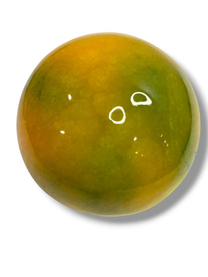 Apple Paperweight Marble Alabaster 2.8" Wood Stem Vintage Yellow Green Teacher Gift