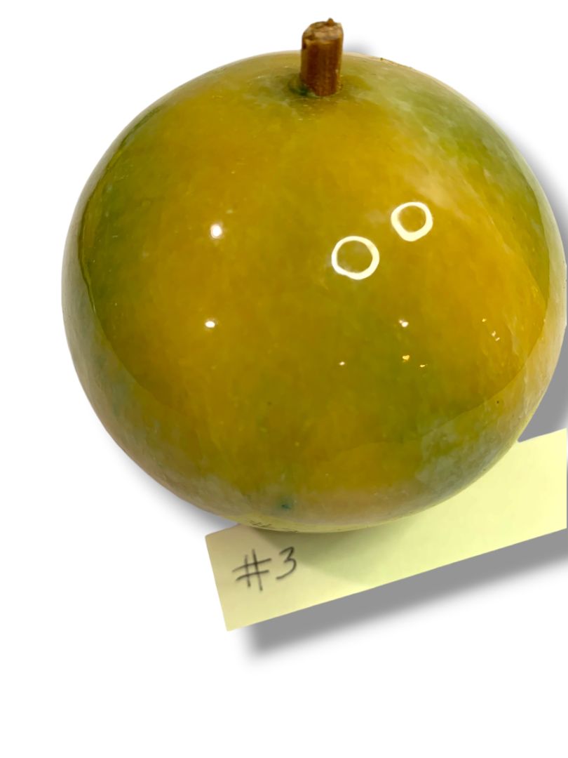 Apple Paperweight Marble Alabaster 2.8" Wood Stem Vintage Yellow Green Teacher Gift