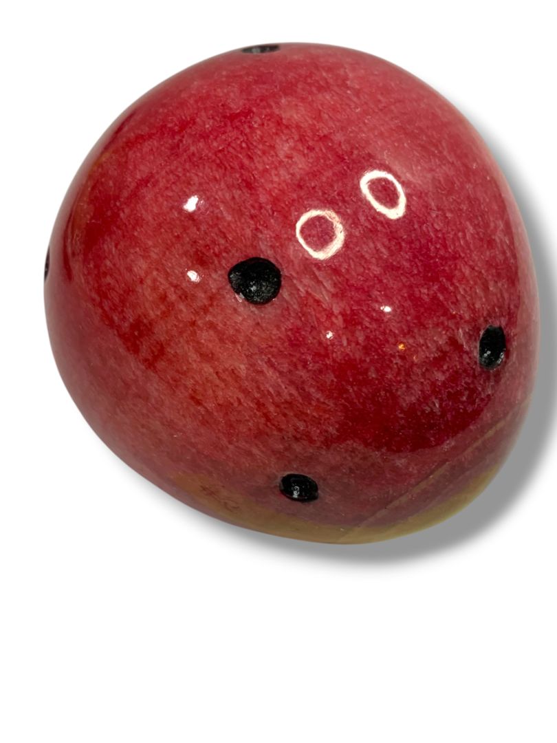 Prickly Pear  Paperweight Marble Alabaster 2.5” Wood Stem Light Red Vintage