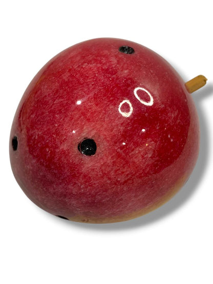 Prickly Pear  Paperweight Marble Alabaster 2.5” Wood Stem Light Red Vintage