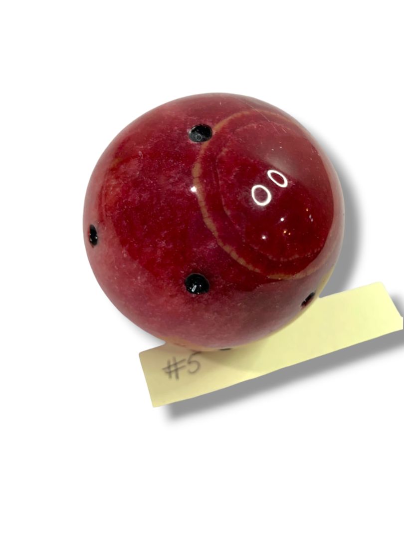 Prickly Pear  Paperweight Marble Alabaster 2.5” Wood Stem Light Red Vintage