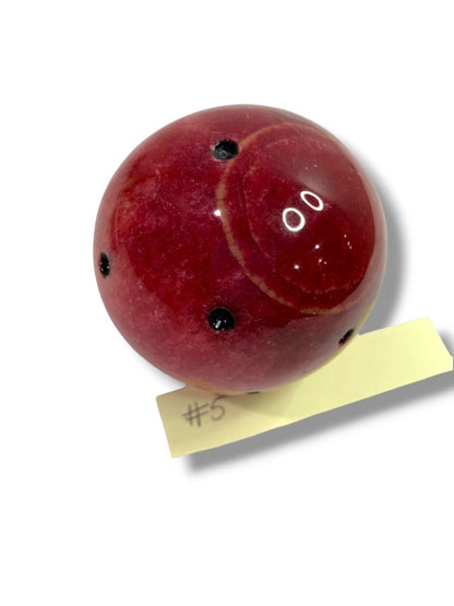 Prickly Pear  Paperweight Marble Alabaster 2.5” Wood Stem Light Red Vintage