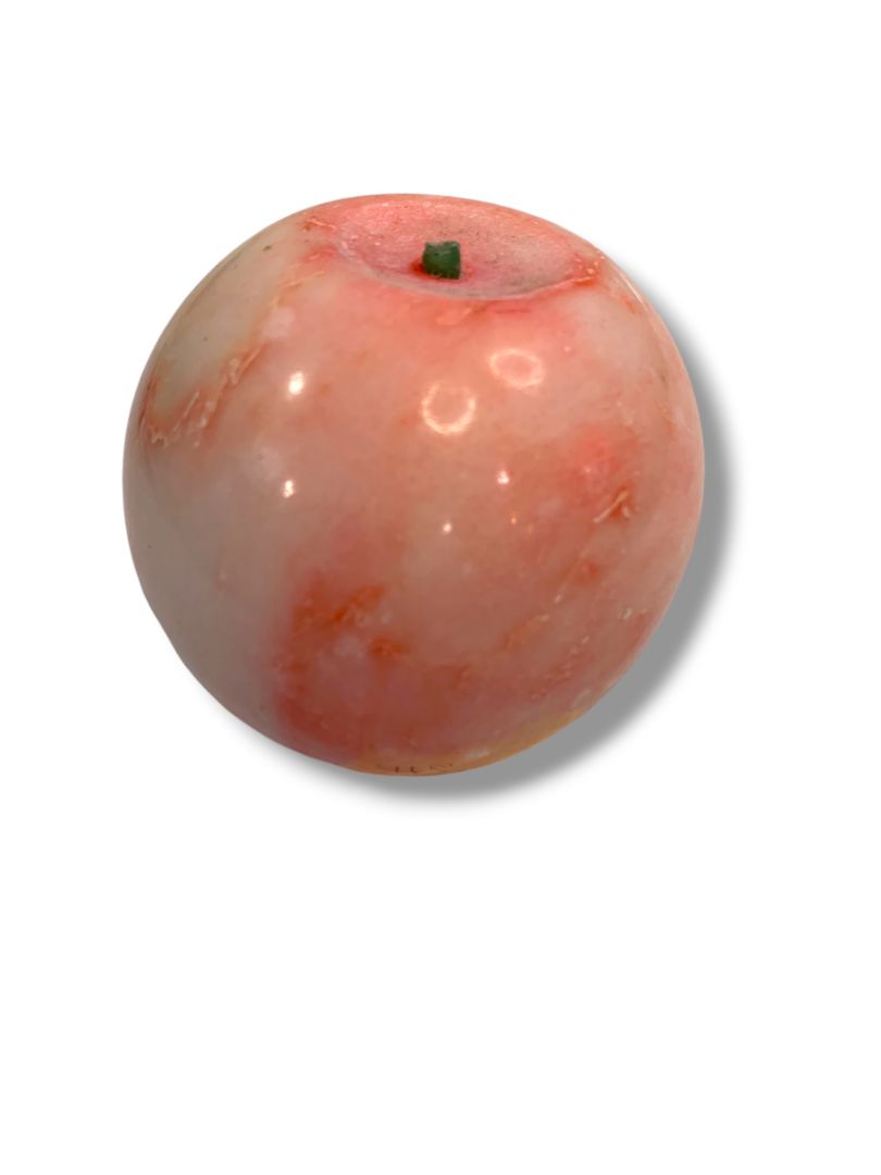 Pink Apple Paperweight Marble Alabaster 2.5” Wood Stem Teacher Gift Decor