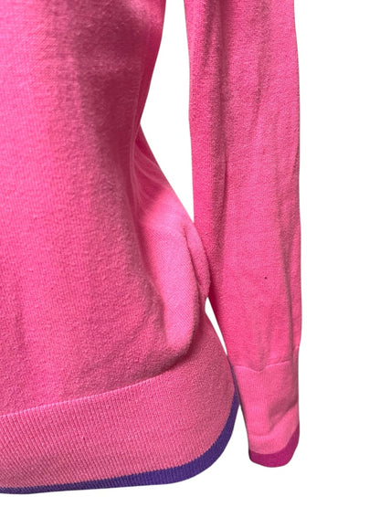 Medium Puma Womens Pink V-Neck Sweater Blue Purple Trim