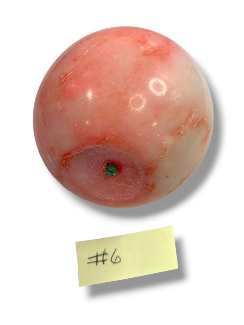 Pink Apple Paperweight Marble Alabaster 2.5” Wood Stem Teacher Gift Decor