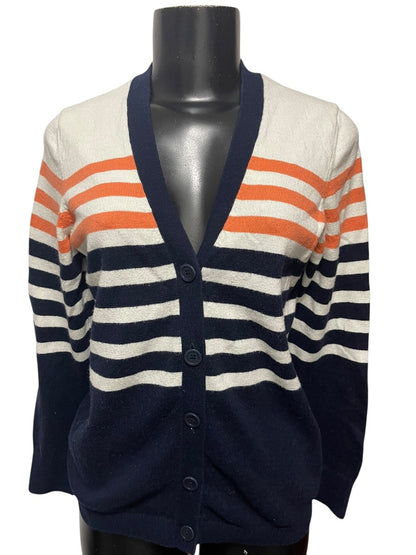 Small LL Bean Womens Striped Cardigan Sweater Cashmere Cotton Blend