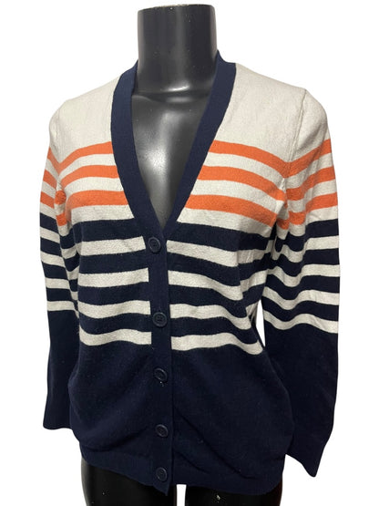 Small LL Bean Womens Striped Cardigan Sweater Cashmere Cotton Blend