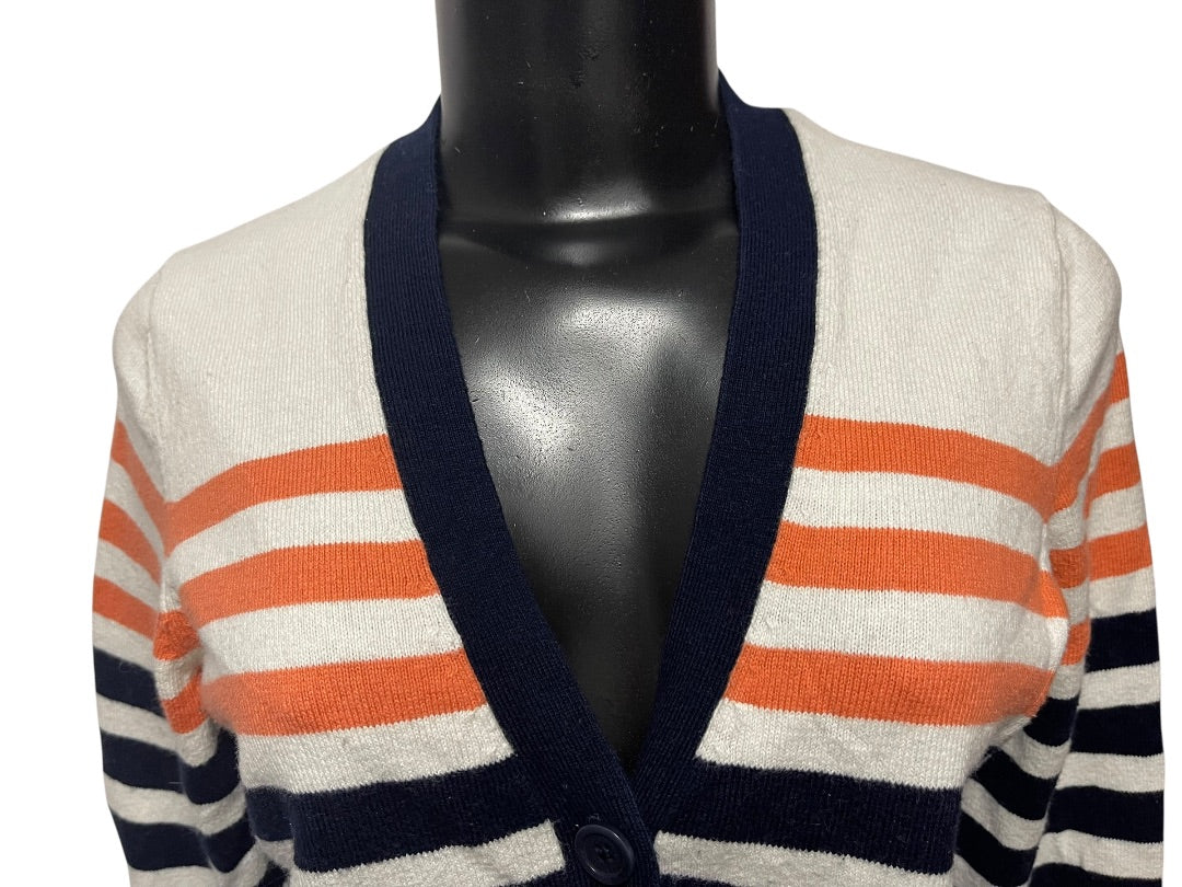 Small LL Bean Womens Striped Cardigan Sweater Cashmere Cotton Blend