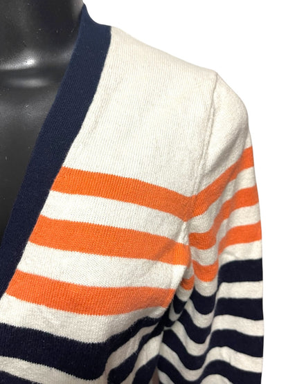 Small LL Bean Womens Striped Cardigan Sweater Cashmere Cotton Blend