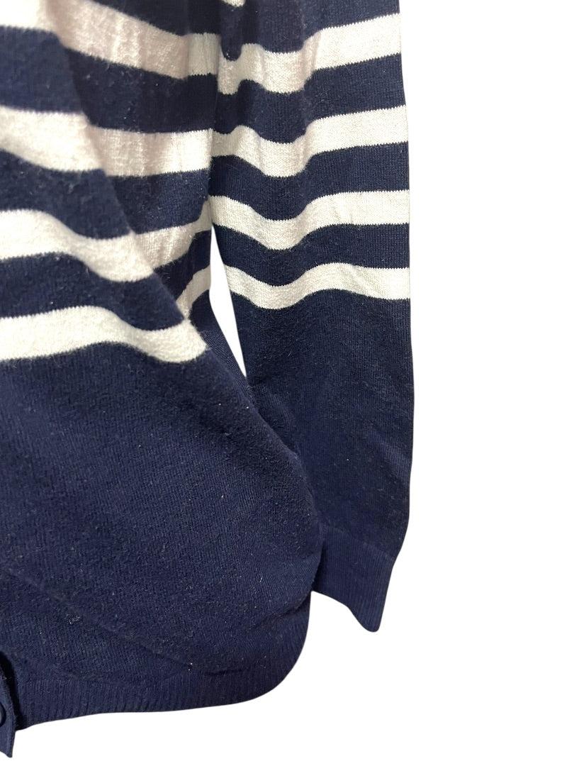 Small LL Bean Womens Striped Cardigan Sweater Cashmere Cotton Blend