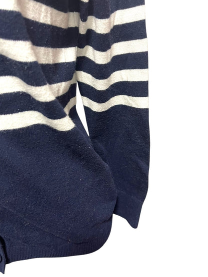 Small LL Bean Womens Striped Cardigan Sweater Cashmere Cotton Blend