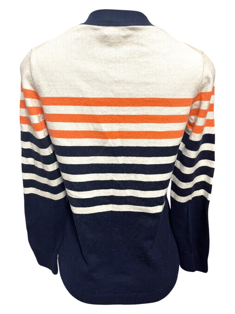 Small LL Bean Womens Striped Cardigan Sweater Cashmere Cotton Blend