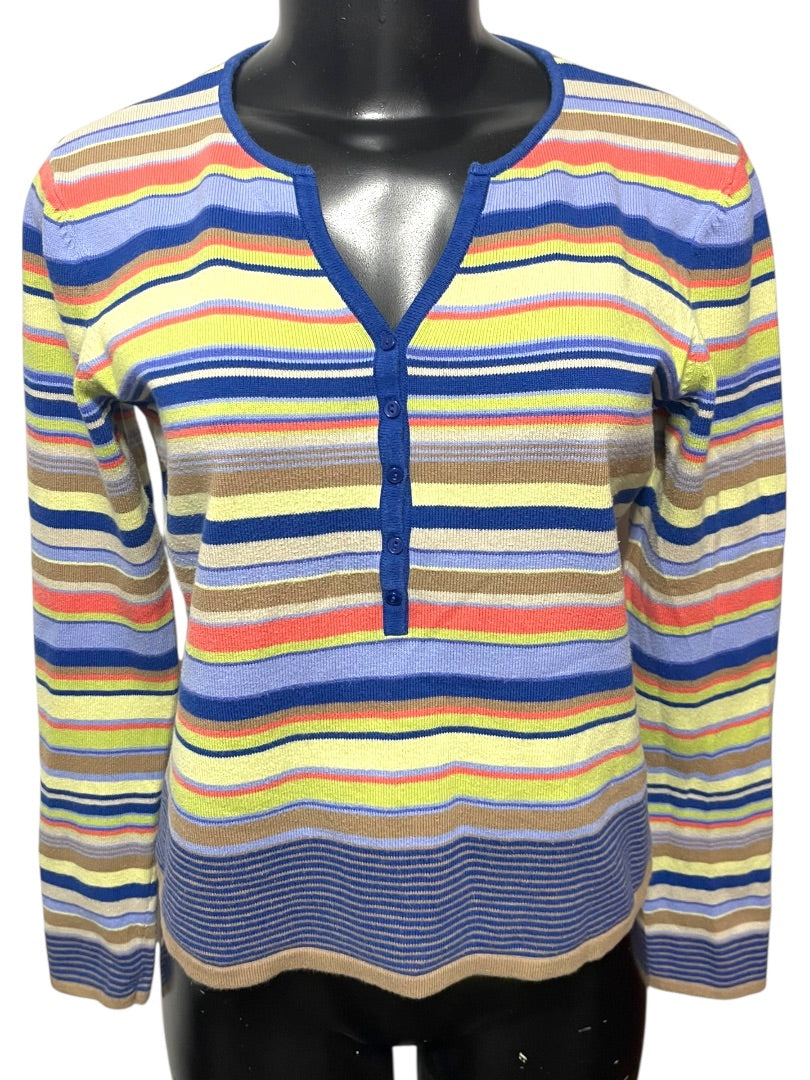 Small Talbots Womens Pullover Striped Sweater Henley Style Soft
