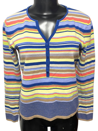 Small Talbots Womens Pullover Striped Sweater Henley Style Soft