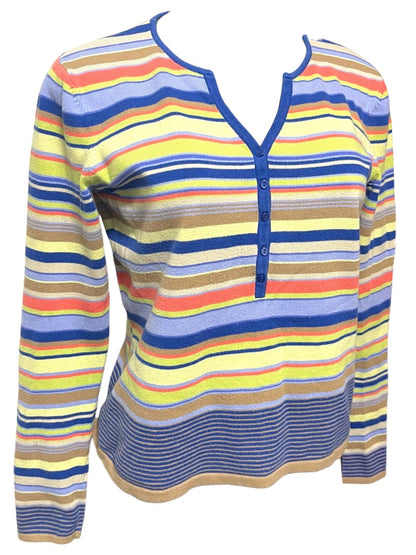 Small Talbots Womens Pullover Striped Sweater Henley Style Soft