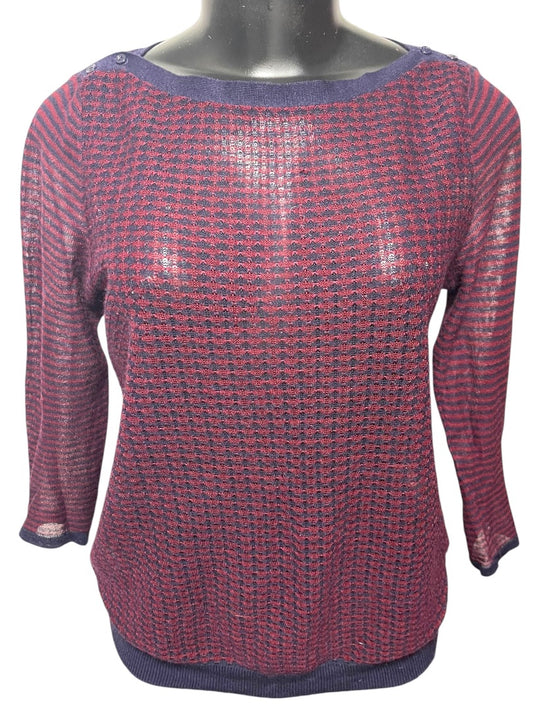 Small Ann Taylor Loft Womens Sheer Pullover Sweater Navy Burgundy