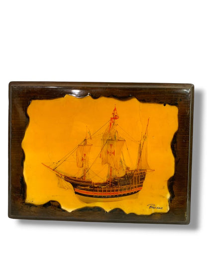 Vintage Barone Spanish Galleon Ship Resin Wood Plaque Wall Art 13" x 9.6"