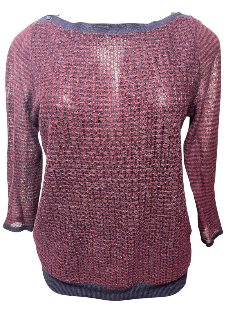 Small Ann Taylor Loft Womens Sheer Pullover Sweater Navy Burgundy