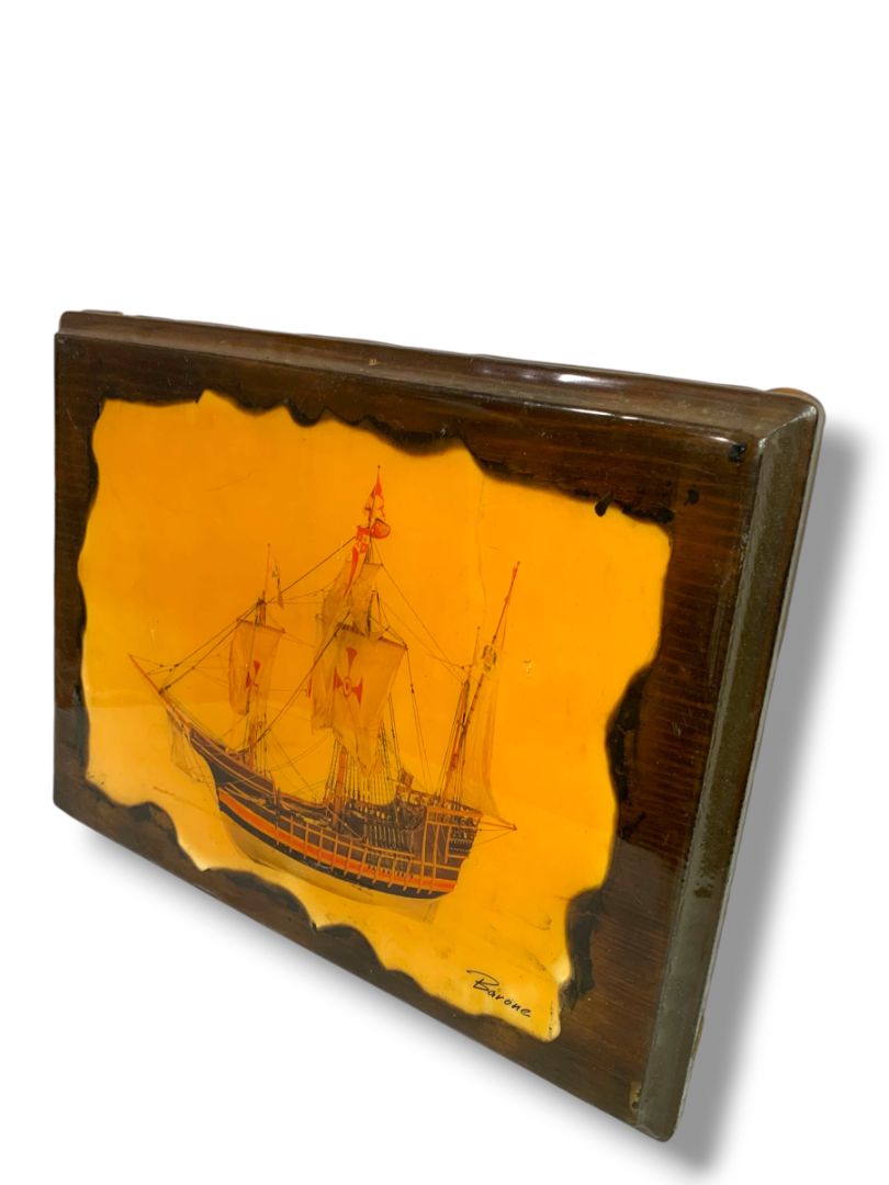 Vintage Barone Spanish Galleon Ship Resin Wood Plaque Wall Art 13" x 9.6"